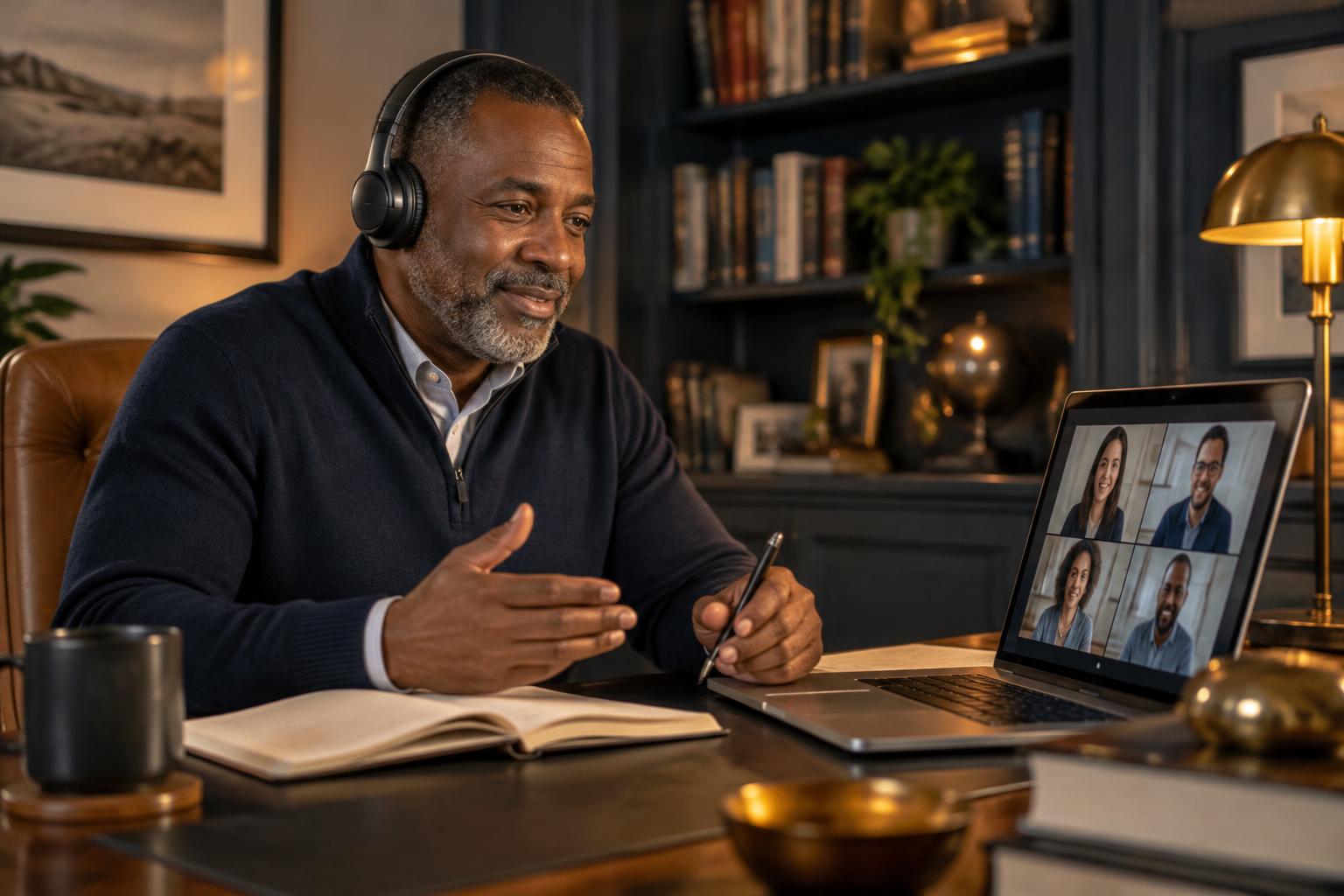 A participant joining a small private online discussion from home